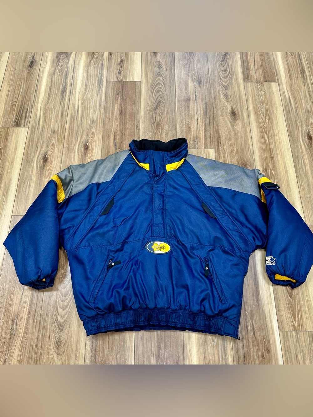 Vintage Starter Michigan Wolverines Jacket 1/2 Zip Puffer Coat, XL